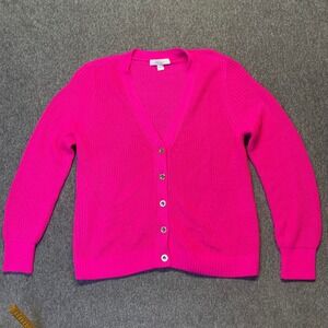 Lilly Pulitzer Bristowe Cardigan Bright Pink Ribbed Knit Button Front Sweater XL